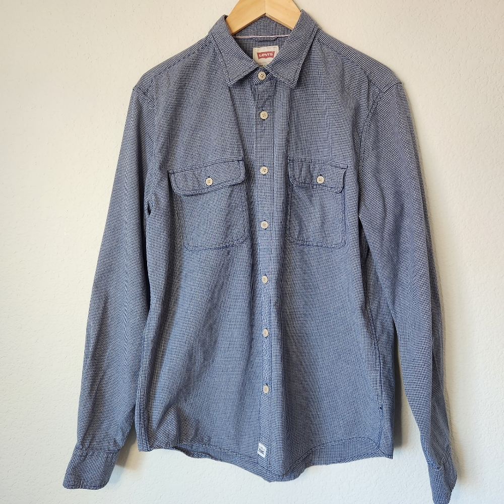Men's Levi's Long Sleeve Blue Checked Western Button Up Shirt Size L